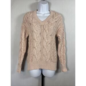 Reiss Esme Cable Knit V-Neck Sweater Women's XS Pink Chunky Pullover Timeless